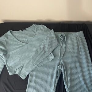 SHEIN Ribbed Knit Loungewear Set in Light Blue